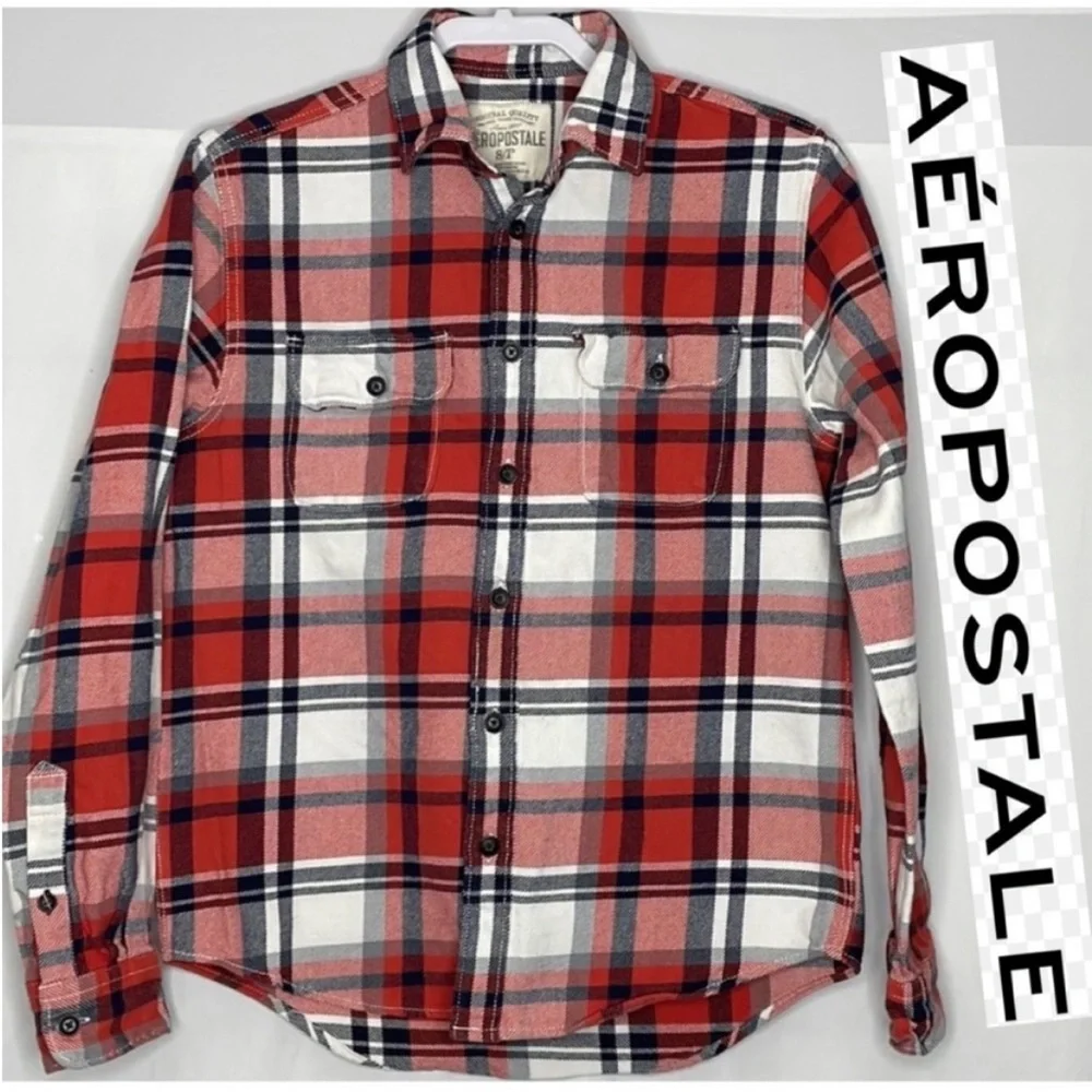 🔥 Aeropostale Fall Orange Plaid Cotton Flannel Shirt . Long Sleeve - Picture 1 of 6